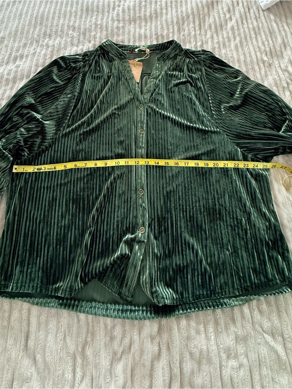 Umgee Deep Green Velvet Button-Down Blouse
